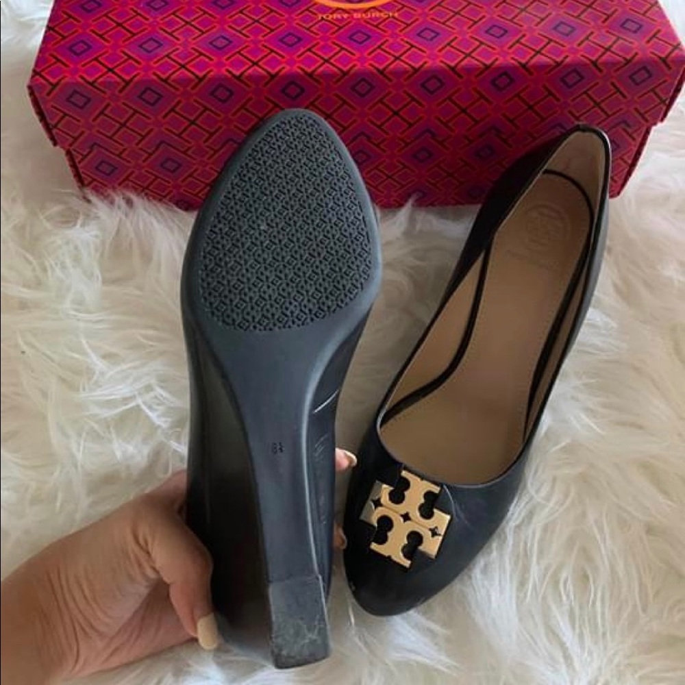 Tory Burch Black Wedge Heels size 6.5 - Picture 2 of 3